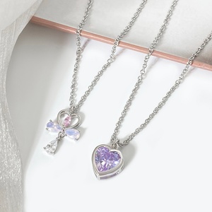 Colliers pendentifs tendance, bijoux plaqués or avec opale et zircone, collier à breloque cœur charmant pour filles - Product Image 4