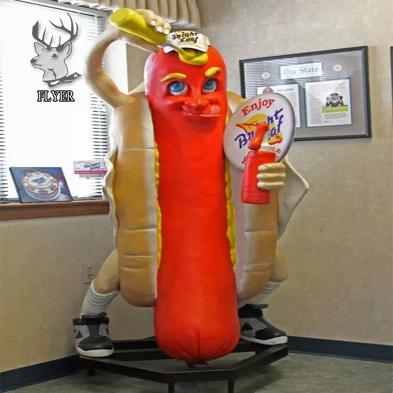 Statue de Hot-Dog en fibre de verre de grande taille, décoration de Restaurant, mobilier artisanal en résine à vendre