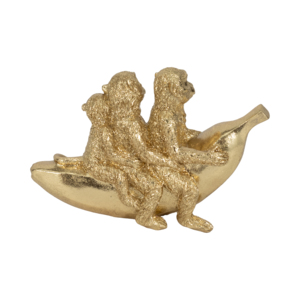 Figura de tres monos sobre una plátana, escultura dorada de animales para decoración del hogar, baño, oficina, sala de estar. - Product Image 4