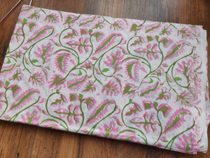 Hand <b>Block</b> <b>Printed</b> Pink Floral Cotton Fabric for Curtains Cushions Sewing Home Decor and Upholstery by the Yard - Product Image 2