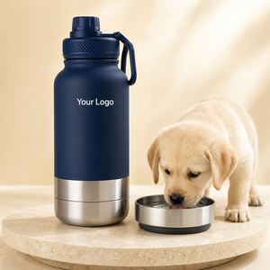 <b>Personalized</b> Stainless Steel <b>Dog</b> Water Bottle With Dual <b>Bowls</b> Portable Outdoor Travel Kit for Pet Event Gifts - Product Image 1