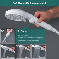 Douche à main RV à économie d'eau 3+2 modes, avec jet et pulvérisation massante, finition blanche, installation facile, bouton pause, pour usage hôtelier - Vente chaude