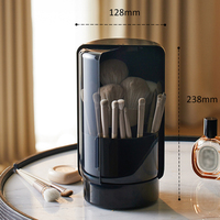Organisateur de pinceaux de maquillage rotatif avec couvercle transparent anti-poussière, tambour intérieur à ouverture latérale et compartiments, boîte à cosmétiques en plastique antidérapante