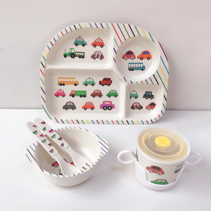 Ensemble d'assiettes et de bols pour tout-petits dessin animé ensemble d'assiettes divisées en bambou écologique pour enfants fournitures d'alimentation pour tout-petits ensemble de vaisselle pour enfants - Product Image 1