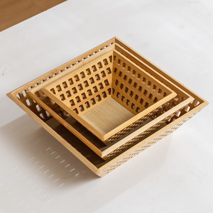 Square <b>Bamboo</b> Fruit Basket Set Eco-Friendly Storage Tray For Kitchen Food Display - Product Image 1