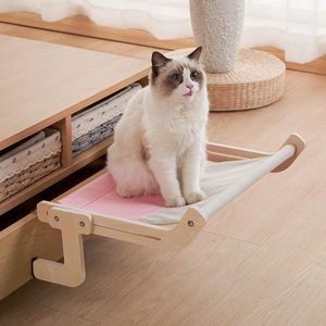 Wooden Cat Hammock Rectangle Fiber Fill Wall Mounted Pet <b>Bed</b> For Cats Four Seasons Use - Product Image 2