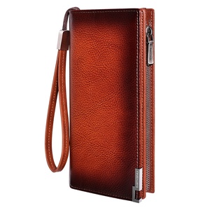Portafoglio da Uomo in Vera Pelle <span class=keywords><strong>di</strong></span> Vacchetta con Cerniera Lunga, Molteplici Scomparti per Carte, Grande Capacità, Poliestere - Product Image 1