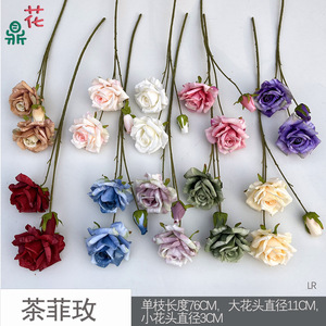 Grandes roses en soie Tea Flower, fleurs artificielles réalistes pour la décoration de mariage - Product Image 4