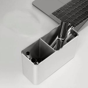 Boîte de rangement rectangulaire en aluminium à double ouverture, texture simple, pour accessoires de bureau élégants - Product Image 4