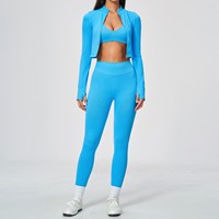 Ensemble de sport 5 pièces pour l'automne : veste ajustée à manches longues, pantalon évasé, tenue de fitness moulante pour la gym et les activités sportives