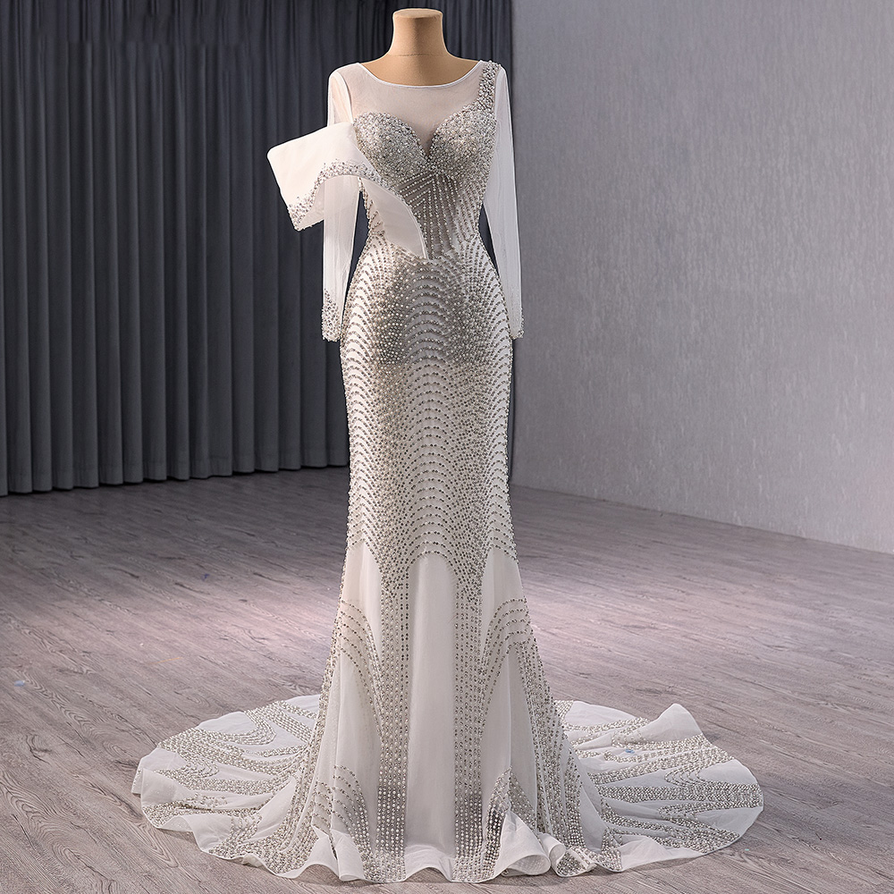 Jancember Luxury Hand-Made Pearls Mermaid Wedding Beading Dresses 241001