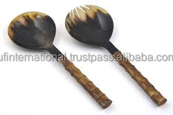 Cuillère à salade en corne et poignée design et couleur de corne naturelle avec cuillère polie et cuisine et utilisation personnalisée - Product Image 5