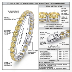 Bracelet tennis en argent S925 plaqué rhodium avec moissanite jaune vif, pierres de 4,0 mm, 16-19 cm - Product Image 3