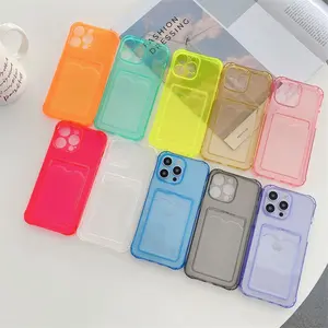 1.5mm transparent cover card slot purse clear case for iphone x xr xs 11 12 13 14 mini 15 pro max plus