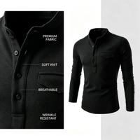 Chemise à col montant pour homme LANMORN, manches longues, boutonnée, décontractée, en mélange de lin et de coton, pour le printemps et l'automne