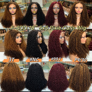 Couleur naturelle pour une beauté intemporelle, optez pour des perruques en cheveux humains de 18 pouces, bouclées pixie, fermeture en dentelle 5*5 - Product Image 5