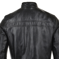 Veste moto en cuir véritable pour homme, col montant, fermeture éclair, couleur unie, coupe ajustée, vêtement d'extérieur d'automne, longueur normale