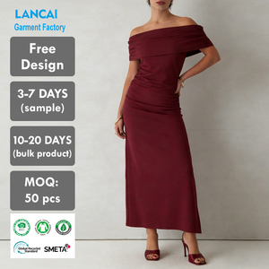 Produttore <span class=keywords><strong>di</strong></span> Abbigliamento Verificato dai Fornitori Gold, Abito alla Caviglia con Spacco Laterale in Poliestere Riciclato su Misura per Donne - Product Image 1