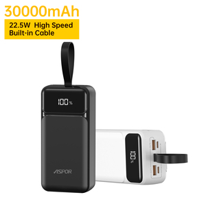 ASPOR A317 30000mAh 22.5W Power Bank à charge rapide avec câbles intégrés, chargeur portable avec écran LCD pour les voyages - Product Image 2