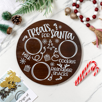 Plateau rond en bois de haute qualité de 11 pouces pour biscuits de Noël, friandises, collations de rennes, planche de service pour la décoration de la maison pendant les fêtes