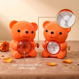 Bright Orange 360 Degree Rotating Hug Bear Rose Jewelry Box Flip Surprise Ring Box for Engagement Wedding Birthday Summer Gifts - Product Image 4