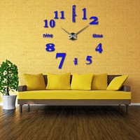 Jam Dinding 3D Tanpa Bingkai, Stiker Dinding Digital DIY untuk Rumah