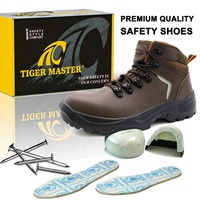 Bottes de sécurité industrielles pour hommes sans métal, embout en fibre de verre, anti-perforation, cuir marron foncé, semelle antidérapante en PU résistante à l'huile