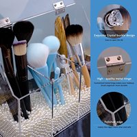 Boîte de rangement pour pinceaux de maquillage, en acrylique, avec couvercle anti-poussière, perles, grande capacité, 1 pièce