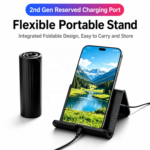 Foldable Silicone Phone Stand with Charging Port, Flexible Desktop Holder for Cell Phone, Tablet, Laptop, Travel