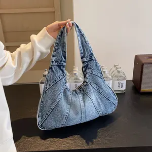 2024 Summer Large Capacity Women Vintage Y2K Jean Woven Boho Denim Shoulder Sling Tote Bag