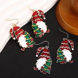 Pendientes de Navidad con diseño de duende de dibujos animados, de aleación de zinc, joyería para fiestas, diseño de Papá Noel en rojo y verde, pendientes de moda para mujer - Product Image 3