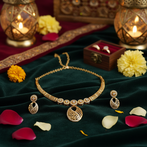 <b>Indian</b> 18K Gold Plated Brass Women's Trendy Lock Design Micro Insert Necklace Set for Wedding Party Engagement Anniversary - Product Image 3