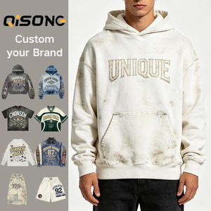 Felpa con Cappuccio Vintage da <span class=keywords><strong>Uomo</strong></span> Taglia Grande, Effetto Acid Wash, Super Morbida, Stile Retrò Oversize, con Logo Personalizzato Ricamato - Product Image 1
