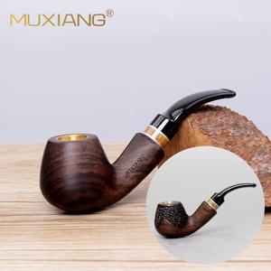 Muxiang Hand Carved Wood Tobacco Pipe Bent Type Solid Wood Smoking Pipe With Copper Bowl For Personal Gift - Product Image 1