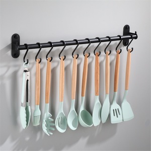 Black Modern <b>Kitchen</b> Standing Stainless Steel Knife <b>Holder</b> Rack with Space-saving Design Seasoning Hooks and Pot Lid Rack - Product Image 1
