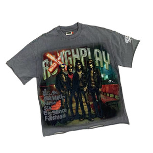 Camiseta EL de hombre de algodón 100% con pedrería, lavado digital, estilo vintage, transpirable, manga corta, cuello redondo, corte regular - Product Image 1