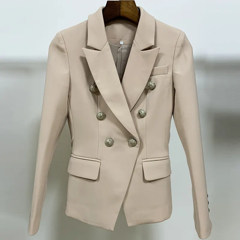 HIGH QUALITY New Fashion 2022 Designer Jacket Women's Metal Lion Buttons Double Breasted Blazer Outer Coat Size S-XXL