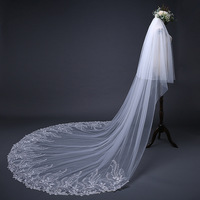 En stock Voile de mariée blanc ivoire de 3 mètres avec appliques en dentelle