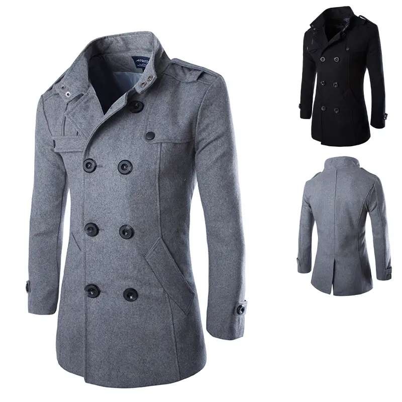 New hot selling Warm Tweed Jackets Double Breasted Long Winter Coats for Men Fashion Slim Long Jacket men
