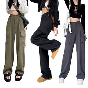 New Spring Summer Women Cargo Pants tinta unita <span class=keywords><strong>donna</strong></span> Casual a vita alta pantaloni a gamba larga pantaloni eleganti da <span class=keywords><strong>donna</strong></span> dritti - Product Image 4