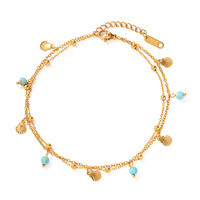 Nouveaux bijoux d'été à la mode 18K plaqué or en acier inoxydable coquille cheville Turquoise pierres perles cheville pour les femmes