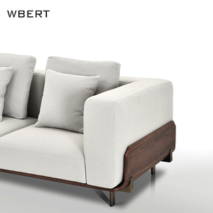 โซฟาผ้าฝ้ายและผ้าลินินสีเทา-ขาวแบบอิตาเลียนทันสมัยทรงตัวแอล สำหรับหลายคน เหมาะสำหรับห้องนั่งเล่น - Product Image 4