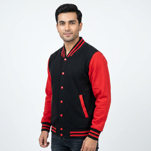 Chaqueta Varsity Personalizada para Hombre, Talla Grande, Estilo Urbano, Cuello Alto, Logotipo Frontal, Mangas de Cuero OEM, Material de Lana - Product Image 1