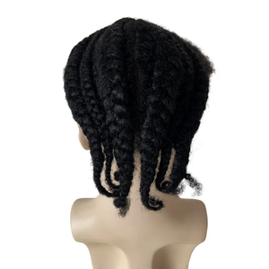 Peluca de fila de maíz trenzada de pelo brasileño masculino afroamericano, postizo barato, tupé Afro de encaje completo, <span class=keywords><strong>trenzas</strong></span> para <span class=keywords><strong>hombres</strong></span>, negro - Product Image 3
