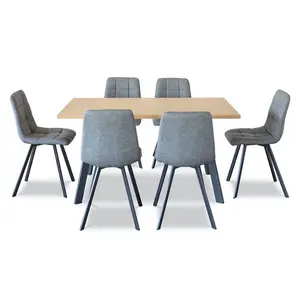 Dining Table with 4 Chairs, Rectangular Dining Table in Retro Design, Kitchen Table and Faux Leather Chairs with Metal Legs