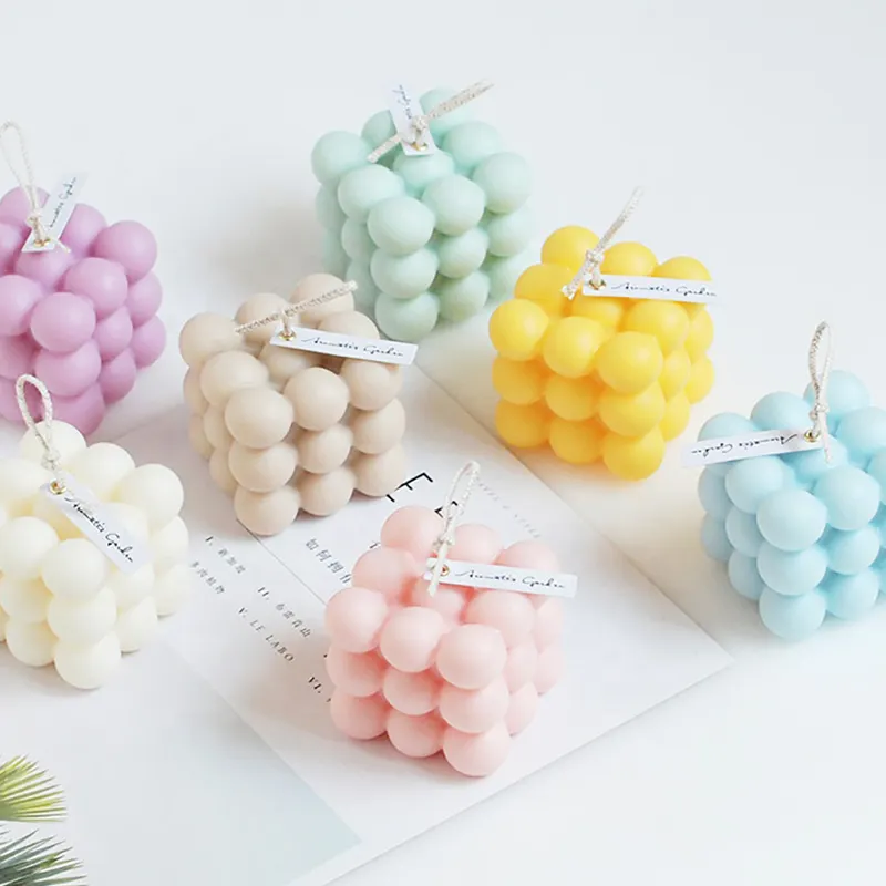 INS OEM Rubik's Cube Aromatherapy Scented Bougie/Candels Home Geometric Shape Decoration Bubble Soy Wax Bubble Candle Kerzen