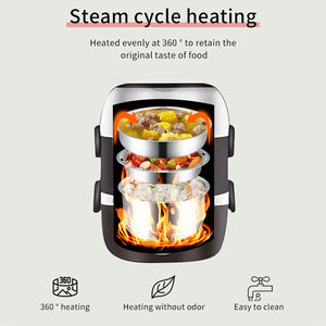 صندوق غداء كهربائي C17 بطبقتين من الفولاذ المقاوم للصدأ لطهي وتسخين الطعام - Product Image 2