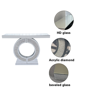 Mesa <span class=keywords><strong>Consola</strong></span> Moderna en Forma de O con Espejo, Madera y Cristal, con Cristales Decorativos <span class=keywords><strong>para</strong></span> Entrada y Sala de Estar - Product Image 5