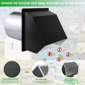 Ventilador de Pared de 6 Pulgadas con Pantalla y Amortiguador, Ventilador de Extracción de Aire para Secadora Exterior, Ventilación de Pared para el Hogar, Acero Galvanizado - Product Image 5