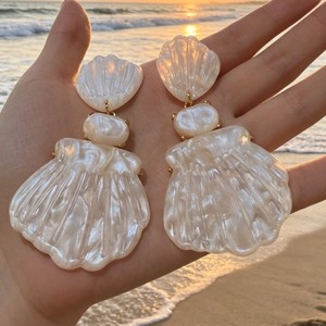 Exaggerated <strong>Handmade</strong> Temperament White Pearl Shell Drop <strong>Earrings</strong> for Women Jewelry - Product Image 3